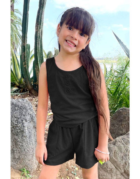 Girls 2 pc Ribbed Short Set: Blush Pink