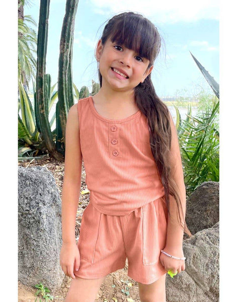 Girls 2 pc Ribbed Short Set: Blush Pink