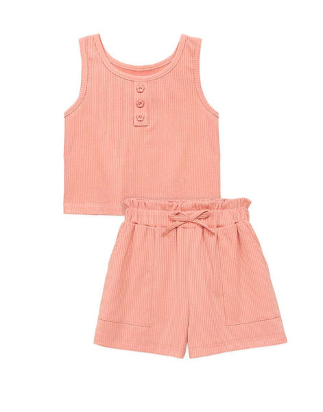 Girls 2 pc Ribbed Short Set: Blush Pink