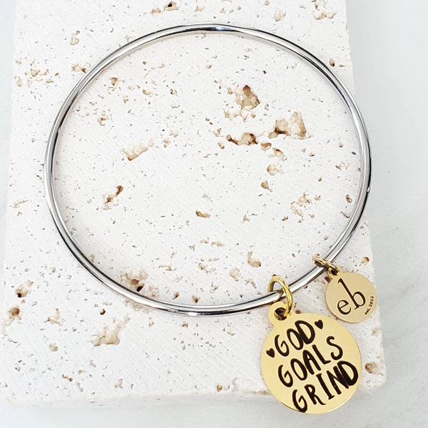 God Goal Grind Religious Mantra Gold Charm Bangle