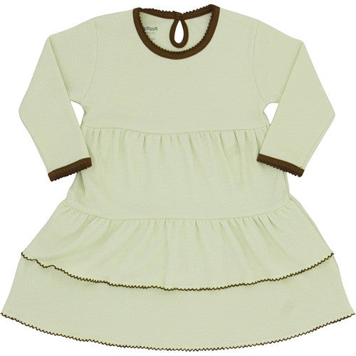 Sage/Brown Ruffle Dress - 6-9 months - Through my baby's eyes