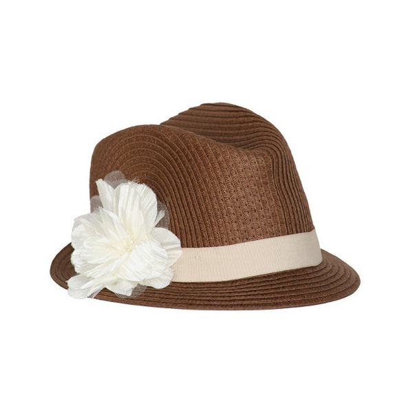 STRAW FEDORA HAT WITH FLOWER - Through my baby's eyes