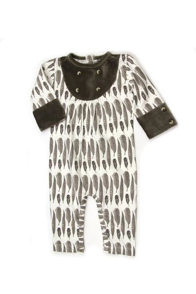 Button Yoke Jumpsuit | Charcoal Feather - Size 0-3 - Through my baby's eyes
