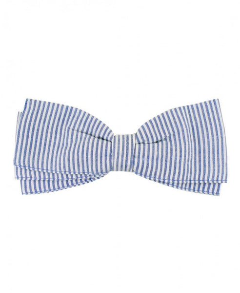 Blue Seersucker Hair Bow - Through my baby's eyes