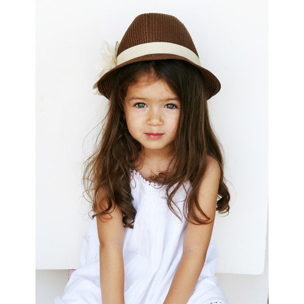 STRAW FEDORA HAT WITH FLOWER - Through my baby's eyes