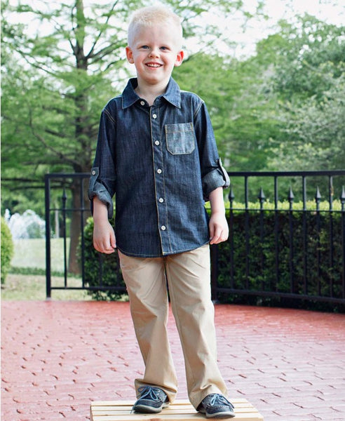 Dark Blue Denim Button Down - Through my baby's eyes