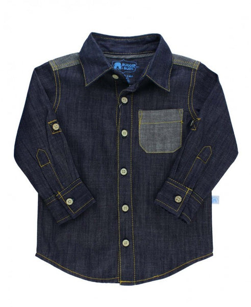 Dark Blue Denim Button Down - Through my baby's eyes