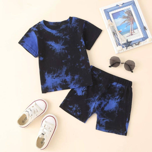 Tiny Electric Blue Tie Dye Two-Piece Sport Shortie Set