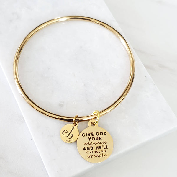 God's Strength Religious Gold Charm Bangle