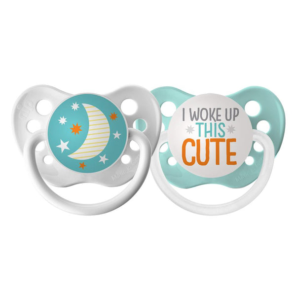 Woke up Cute Pacifier & Moon & Star Pacifier Clip Combo