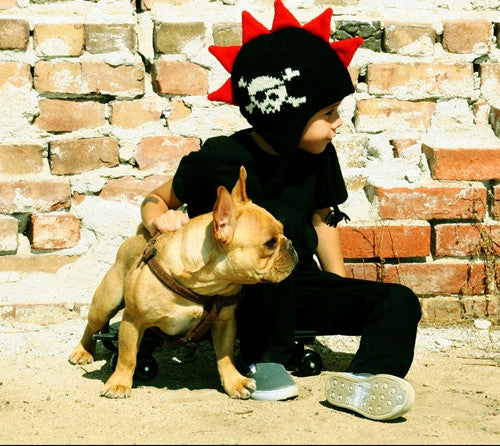 Black Mohawk Hat with Red Spikes and Skull - Through my baby's eyes