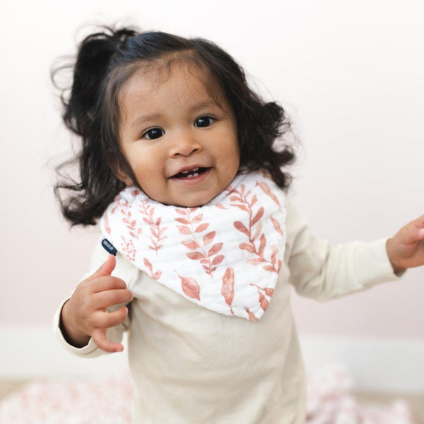 Pink Leaves & Cotton Candy Classic Muslin Bandana Bib Set