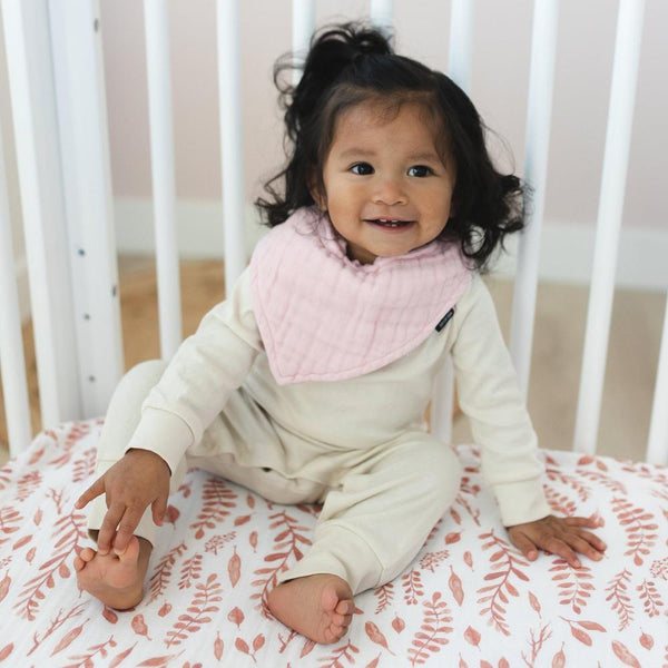 Pink Leaves & Cotton Candy Classic Muslin Bandana Bib Set