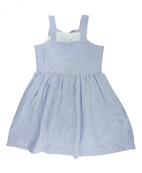 Blue Seersucker Fit & Flare Bow Dress - Through my baby's eyes