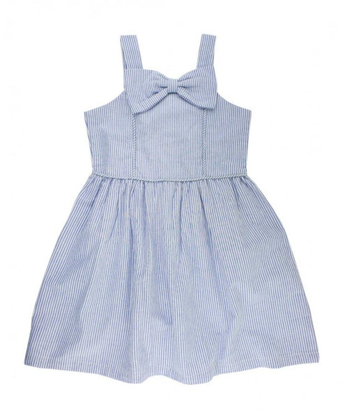 Blue Seersucker Fit & Flare Bow Dress - Through my baby's eyes