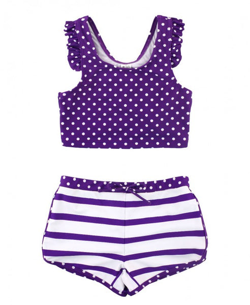 Grape Polka Dot Ruffled Short Set Bikini - Through my baby's eyes