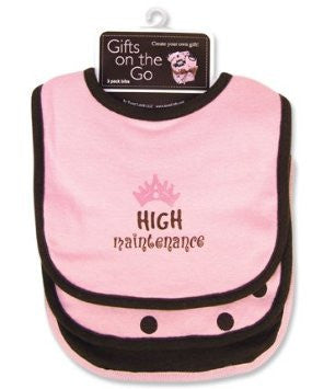 "High Maintenance" 3-Pack Bib - Pink/Brown - Through my baby's eyes