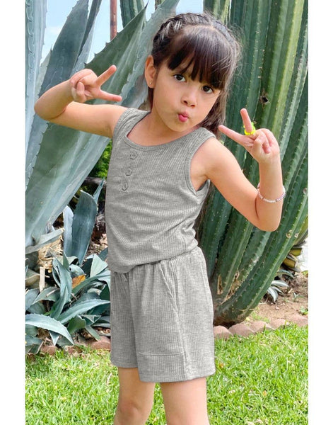 Girls 2 pc Ribbed Short Set: Blush Pink