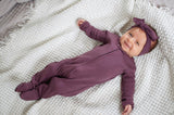 Organic 2-Way Zipper Footie in Plum: 6-9m - Baby clothing