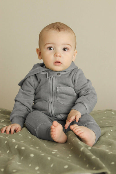 Organic Cozy Zipper Romper in Mist: 12-18m - Baby clothing