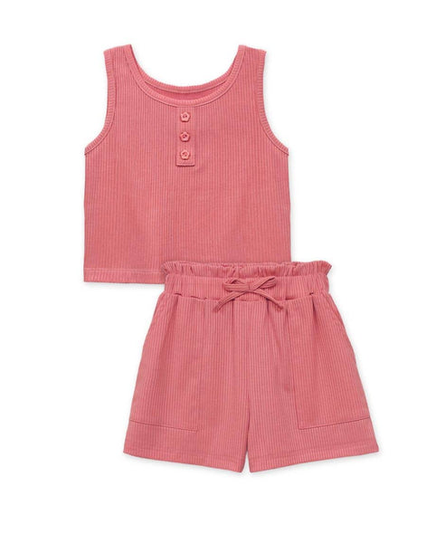 Girls 2 pc Ribbed Short Set: Blush Pink