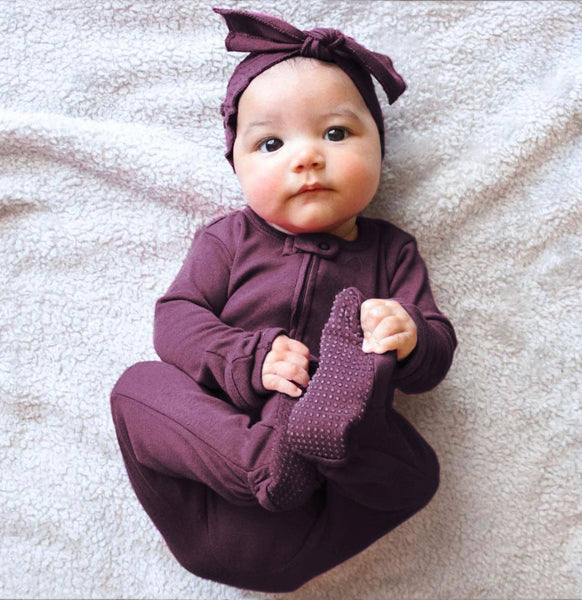 Organic 2-Way Zipper Footie in Plum: 6-9m - Baby clothing