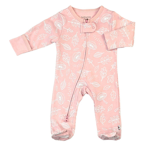 Pattern Print Zipper Footie: Leaf-Peony / 0-3 Months - Baby clothing
