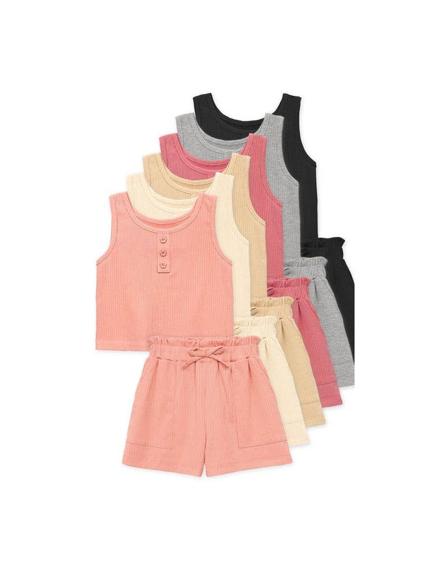 Girls 2 pc Ribbed Short Set: Blush Pink
