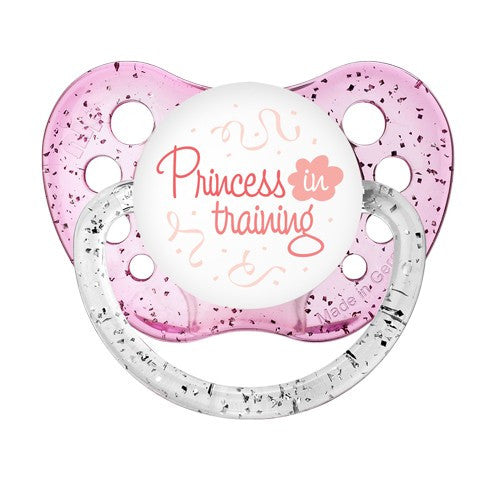 Expression Pacifiers - Princess in Training - Glitter Pink - 6-18M - Through my baby's eyes