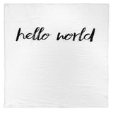 Organic Cotton Muslin Swaddle Blanket - Hello World - Through my baby's eyes