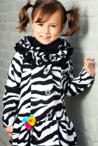 Girls Zebra Fleece Ruffle Collar Coat - Size 3T - Through my baby's eyes