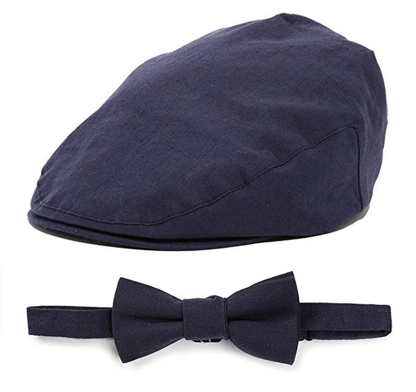 Cap and Bow Tie Sets - Navy Linen Driver and Bow Tie - Through my baby's eyes
