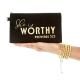 She is Worthy Mantra Quote Black Canvas Bag