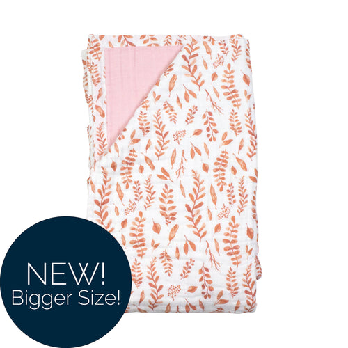 Pink Leaves Classic Muslin Super Snuggle Blanket