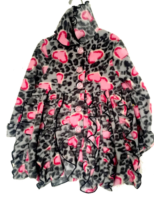 Girls Ruffle Floral Winter Coat -Pink & Grey - Through my baby's eyes