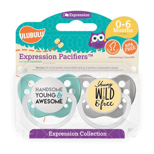 Expression Pacifiers - Handsome, Young and Awesome & Young, Wild and Free 0-6M - Through my baby's eyes