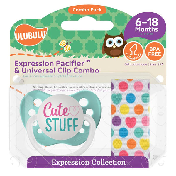 CUTE STUFF PACIFIER & HEART CONFETTI PACIFIER CLIP COMBO