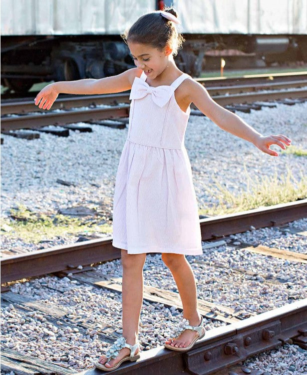 Pink Seersucker Fit & Flare Bow Dress Through my baby's eyes Pink Seersucker Fit & Flare Bow Dress Through my baby's eyes