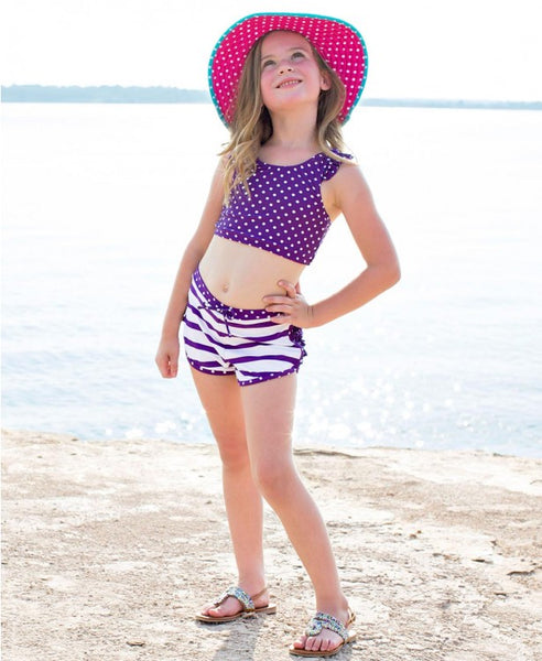 Grape Polka Dot Ruffled Short Set Bikini - Through my baby's eyes