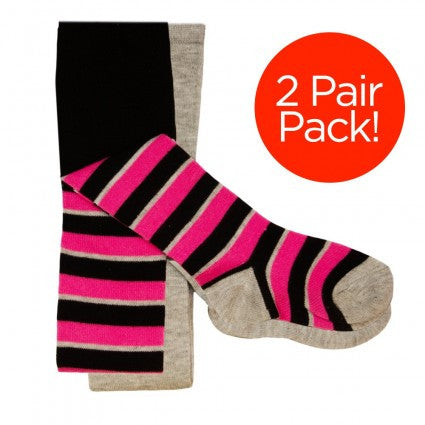2 Pair Pack Pink & Black Striped Tights - Through my baby's eyes